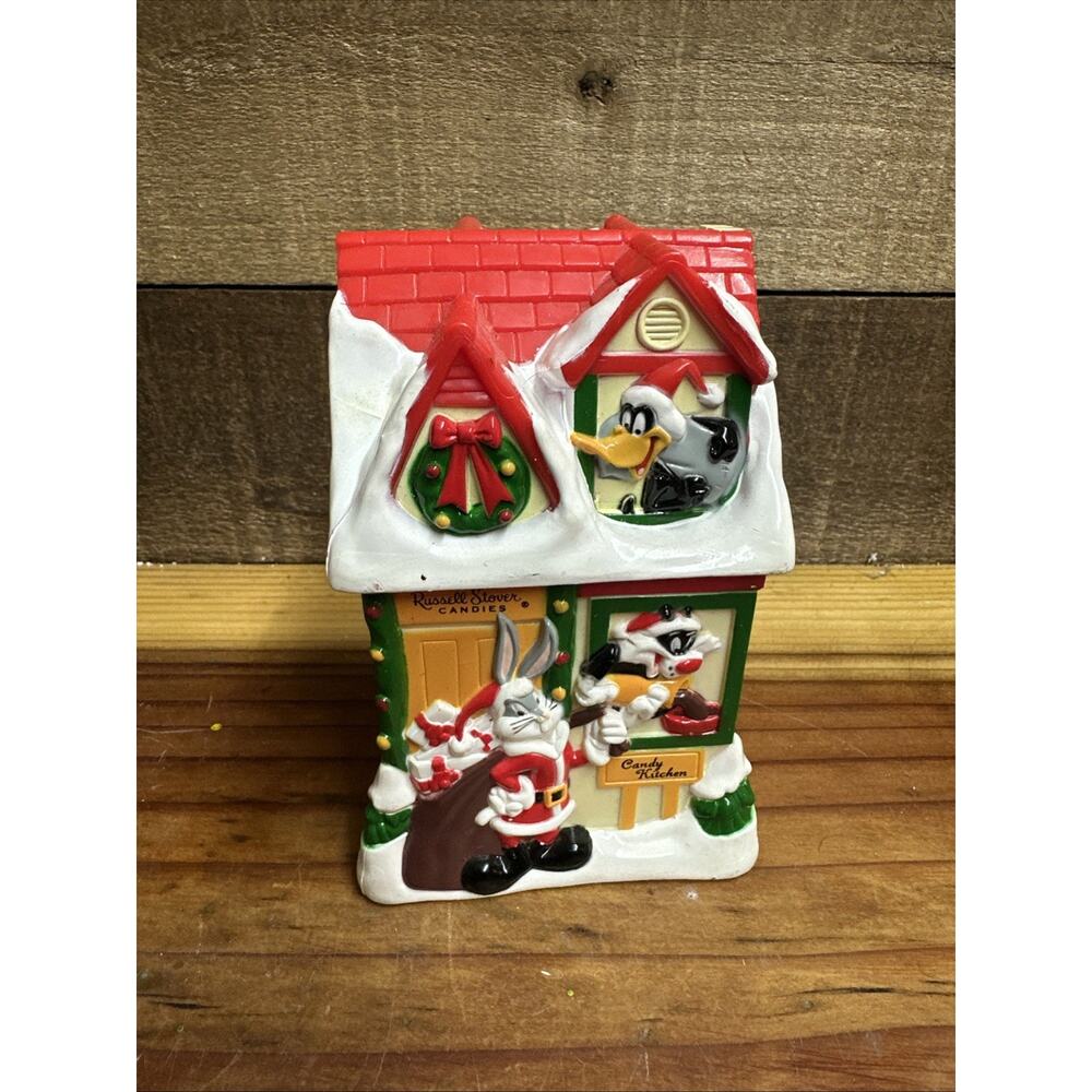 Russell Stover Candies Looney Tunes Christmas House Hard Plastic Piggy Bank 1997